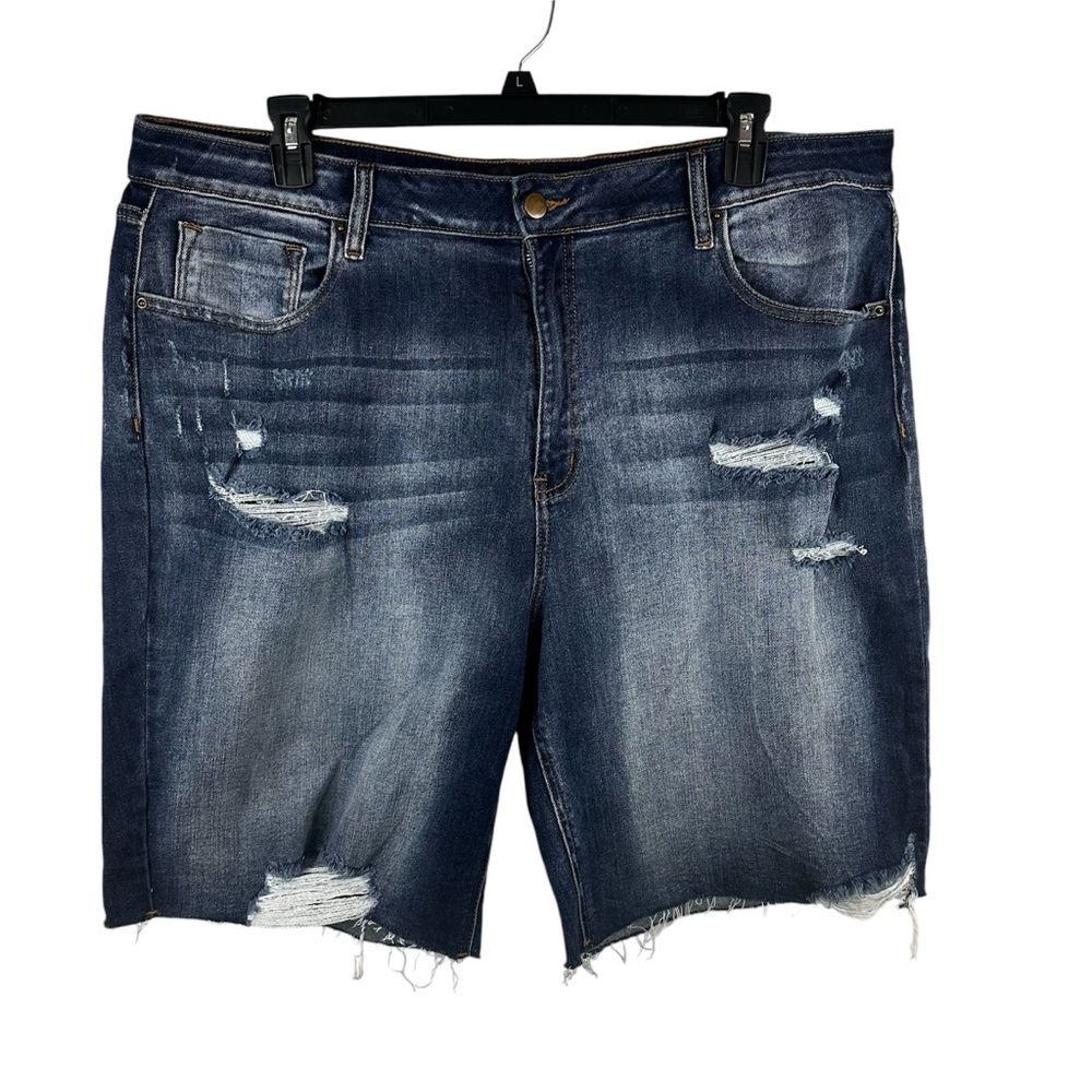 Fashion Nova Almost There Stretch Denim Bermuda Shorts - Dark Wash Sz 22 Plus